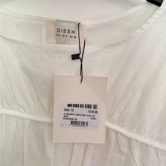 DISSH- FLYNN WHITE LINEN BLEND TIERED TOP - Picture 4 of 5